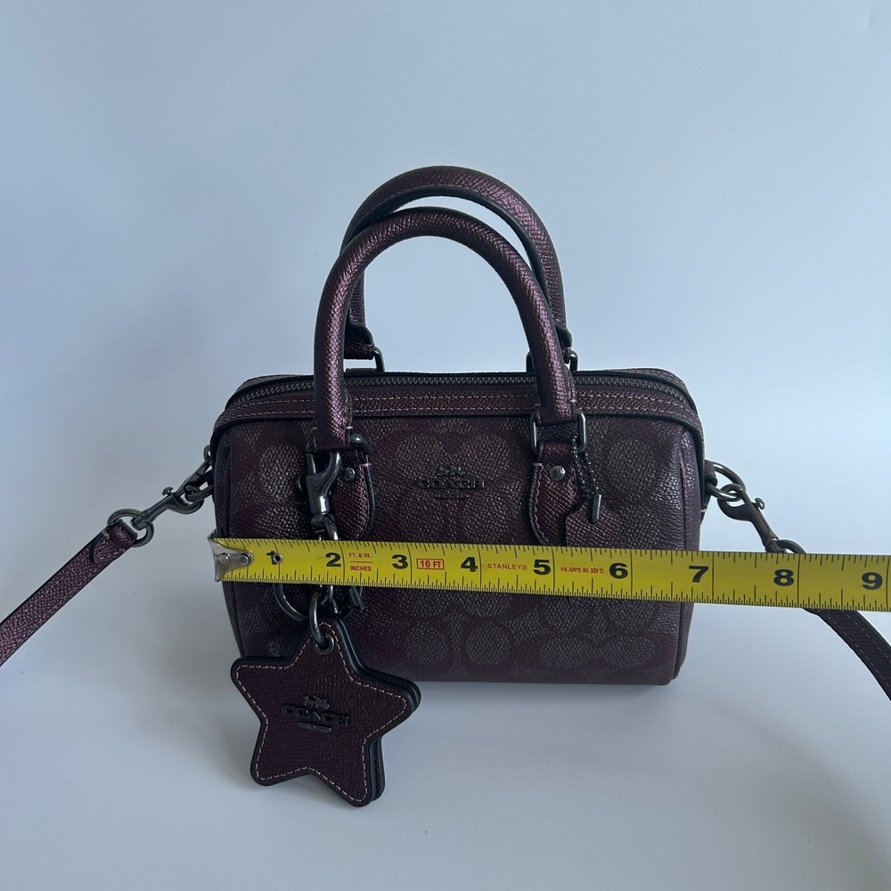 Coach Mini Rowan Metallic Plum Signature Leather Crossbody Bag Good - Picture 8 of 10